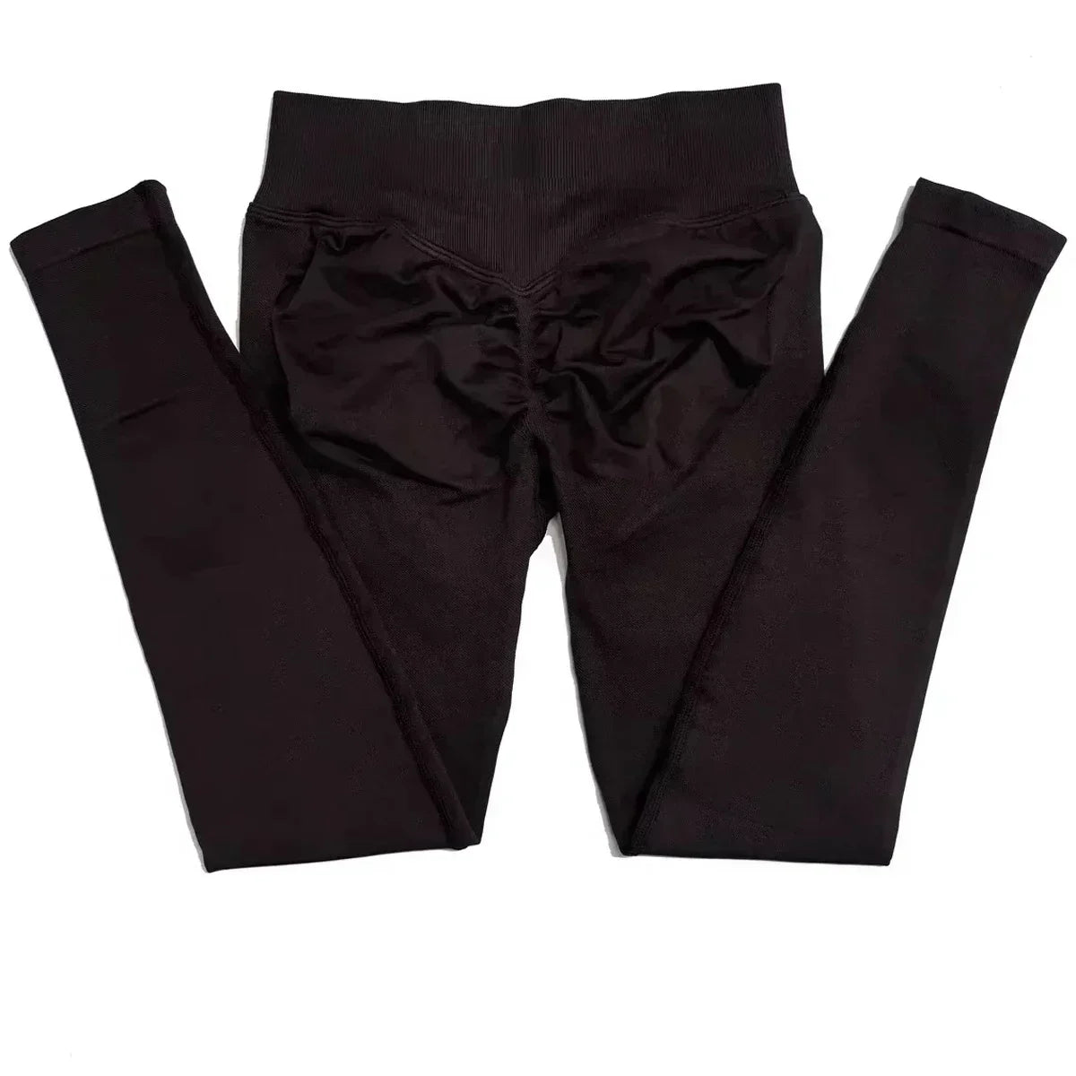 Legging de sport push-up sans logo, effet froncé, taille basse, sans coutures, idéal pour le yoga et le sport.