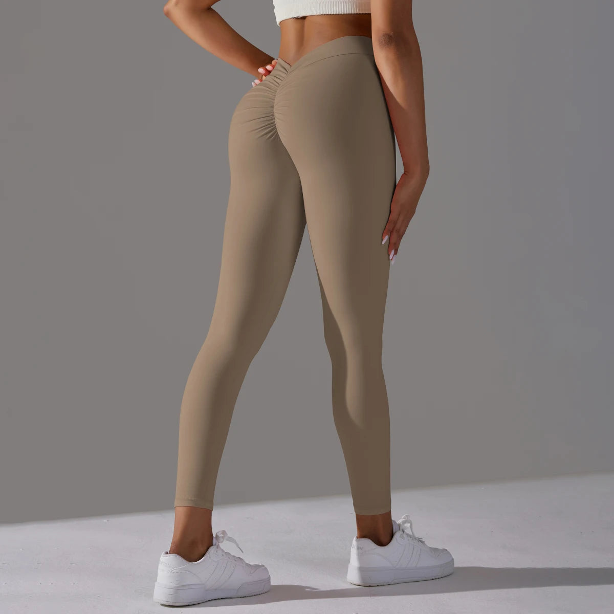 Leggings féminins sem costura, lisas, de malha, cintura alta, esportivas, qui levantam o quadril, ideais para corrida, yoga et academia.
