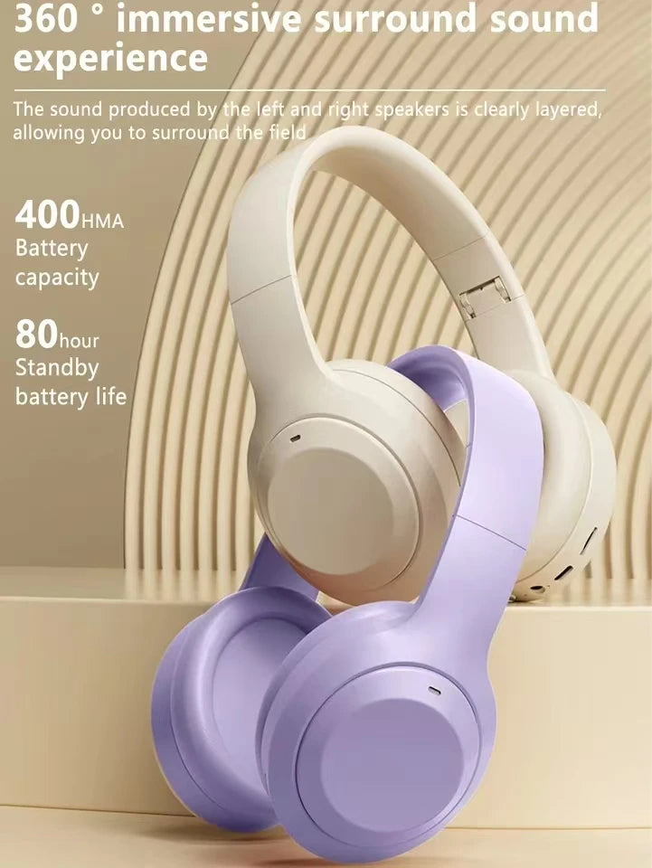 Casque audio sans fil Bluetooth 5.3 supra-auriculaire stéréo Hi-Fi, idéal pour le sport et les jeux vidéo, avec lecteur de musique TF/AUX, micro HD et idées cadeaux.