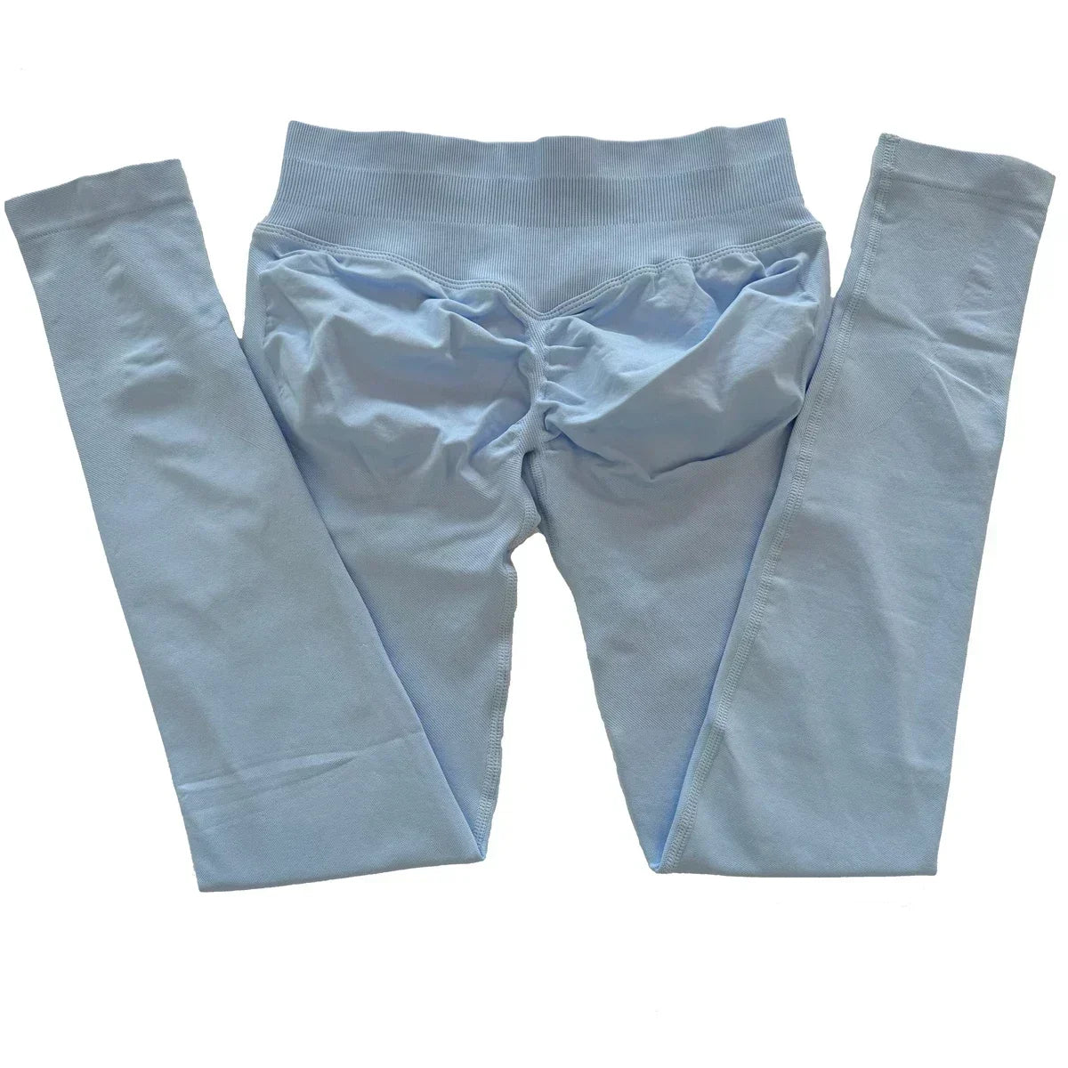 Legging de sport push-up sans logo, effet froncé, taille basse, sans coutures, idéal pour le yoga et le sport.