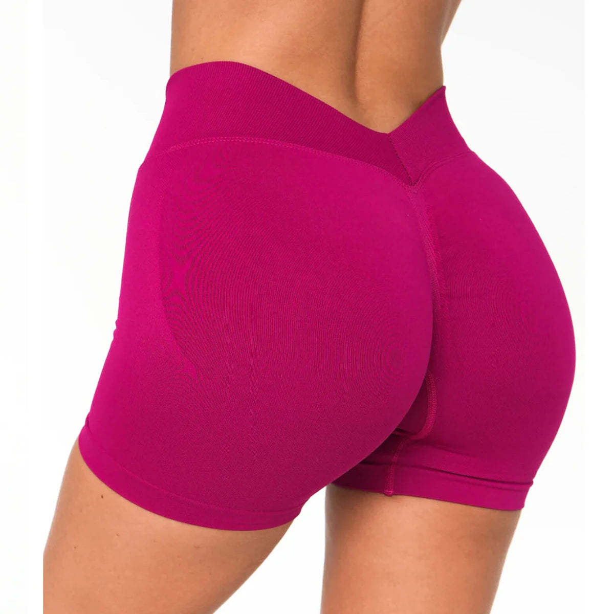 Short de sport femme à dos en V, taille mi-haute, sans coutures, idéal pour le yoga, la gym et le fitness. Extensible dans les 4 sens.