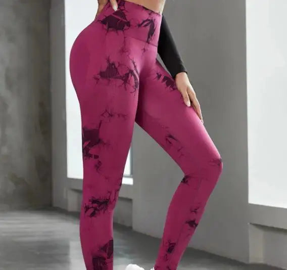 Leggings de yoga tie-dye, collants de sport pour femme, sans coutures, taille haute, effet push-up, leggings de fitness et de gym
