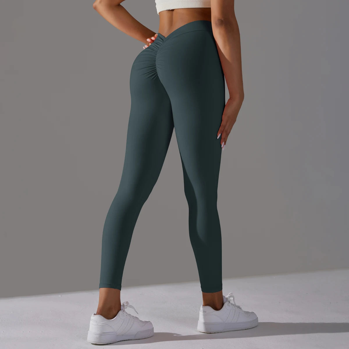 Leggings féminins sem costura, lisas, de malha, cintura alta, esportivas, qui levantam o quadril, ideais para corrida, yoga et academia.