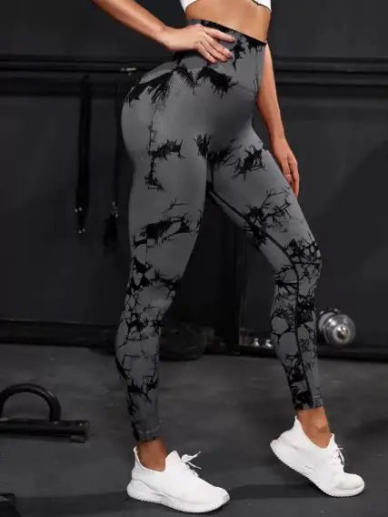 Leggings de yoga tie-dye, collants de sport pour femme, sans coutures, taille haute, effet push-up, leggings de fitness et de gym