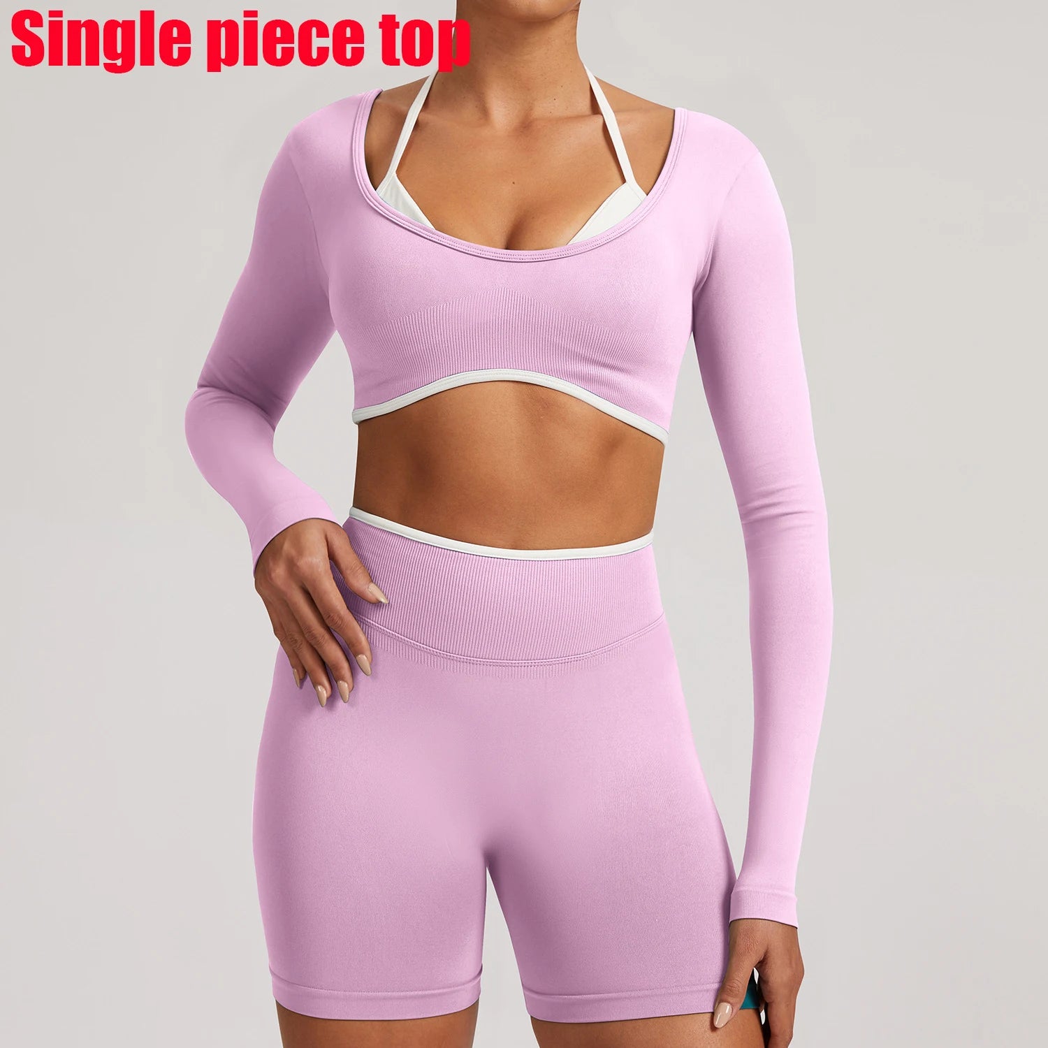 T-shirt de yoga femme sans coutures à manches longues, idéal pour le fitness, la course et la gym. Haut court respirant et extensible, parfait pour le sport.