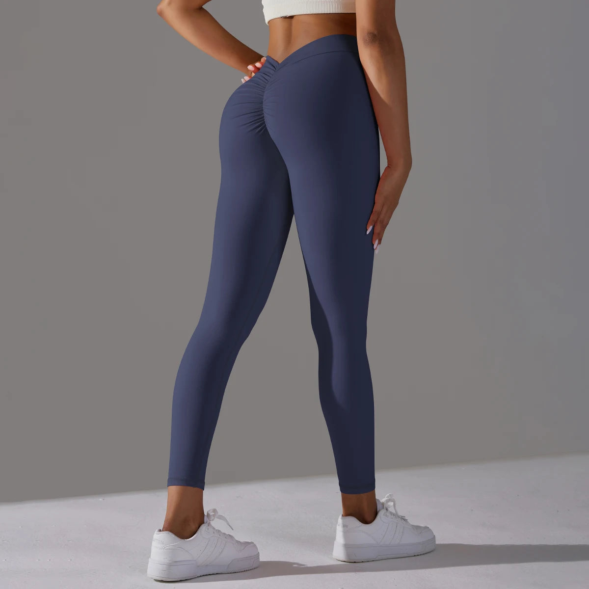 Leggings féminins sem costura, lisas, de malha, cintura alta, esportivas, qui levantam o quadril, ideais para corrida, yoga et academia.