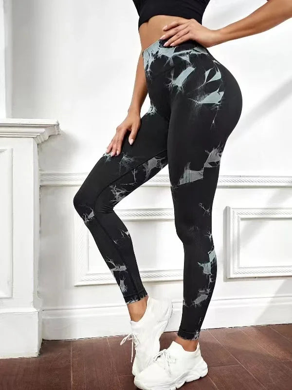 Leggings de yoga tie-dye, collants de sport pour femme, sans coutures, taille haute, effet push-up, leggings de fitness et de gym