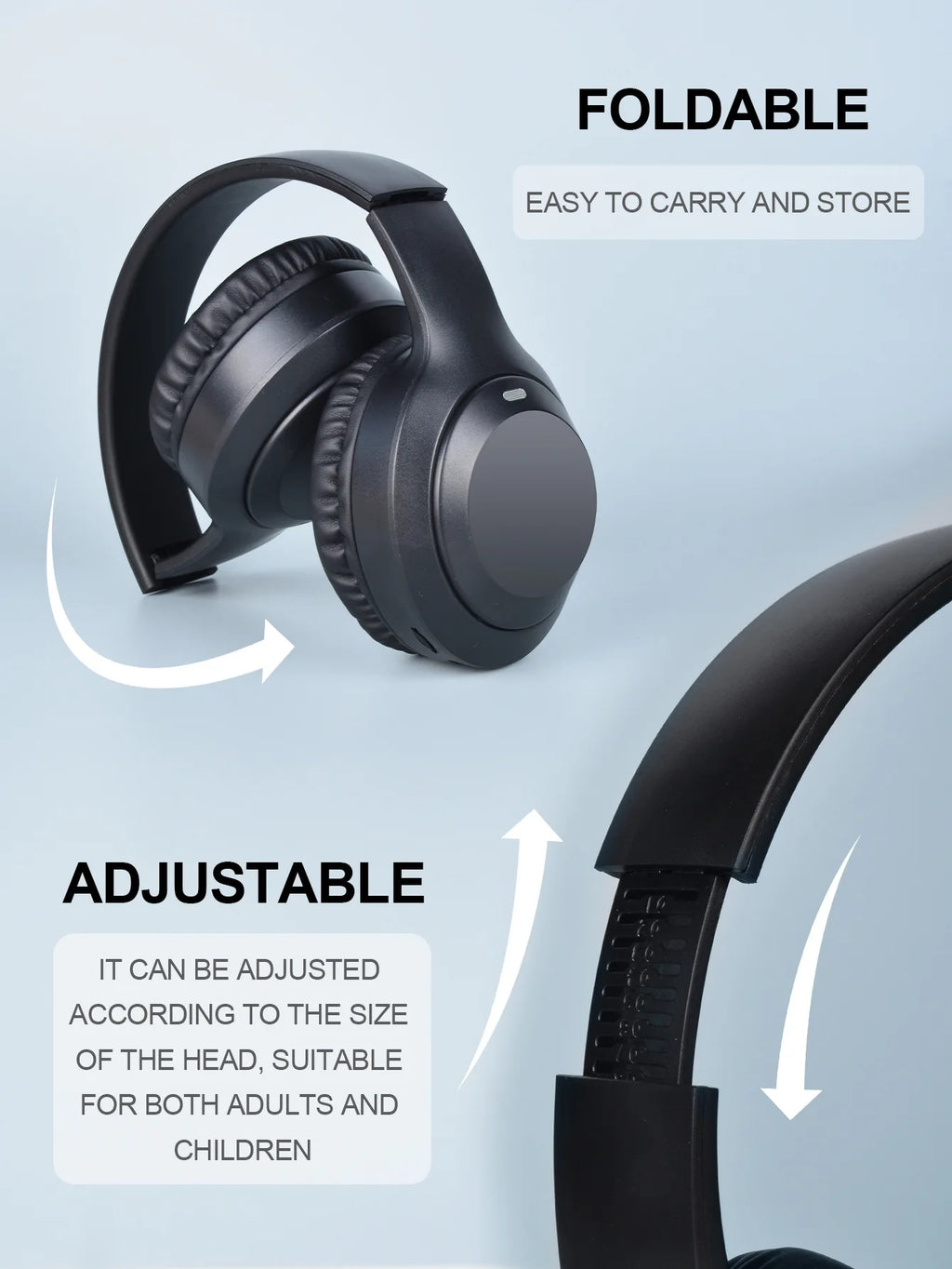 Casque audio sans fil Bluetooth 5.3 supra-auriculaire stéréo Hi-Fi, idéal pour le sport et les jeux vidéo, avec lecteur de musique TF/AUX, micro HD et idées cadeaux.