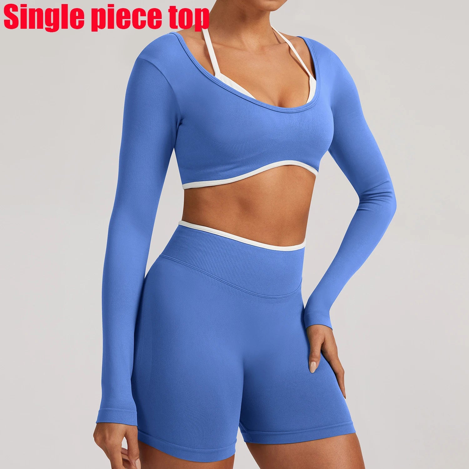 T-shirt de yoga femme sans coutures à manches longues, idéal pour le fitness, la course et la gym. Haut court respirant et extensible, parfait pour le sport.