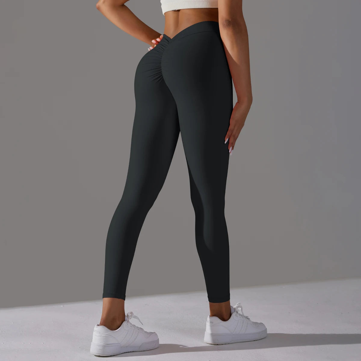 Leggings féminins sem costura, lisas, de malha, cintura alta, esportivas, qui levantam o quadril, ideais para corrida, yoga et academia.