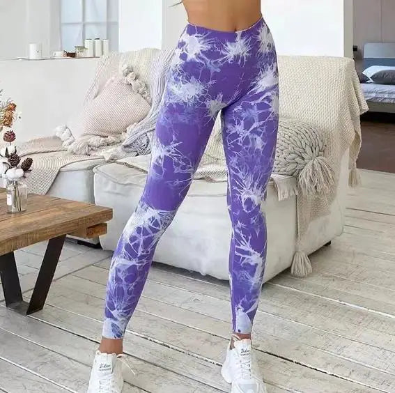 Leggings de yoga tie-dye, collants de sport pour femme, sans coutures, taille haute, effet push-up, leggings de fitness et de gym