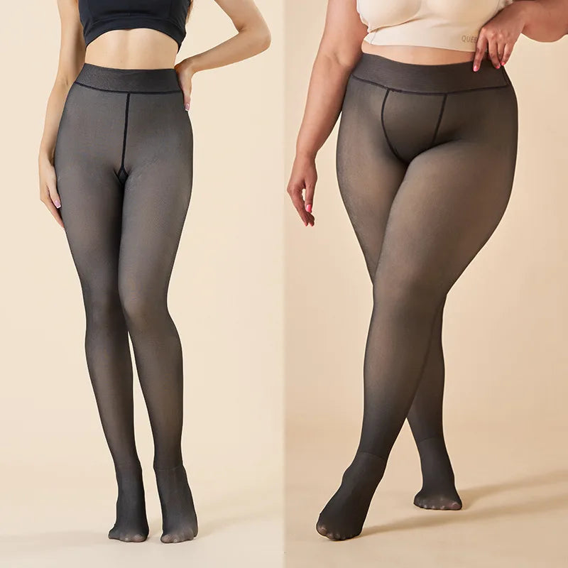 Collants thermiques épais pour femmes, chauds et sexy, en hiver, transparents et transparents, leggings taille haute élastiques et amincissants.