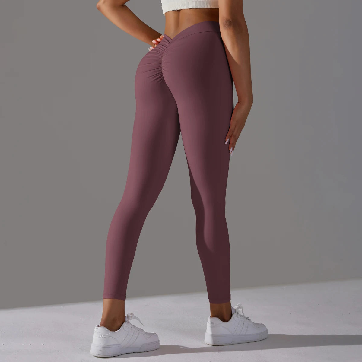 Leggings féminins sem costura, lisas, de malha, cintura alta, esportivas, qui levantam o quadril, ideais para corrida, yoga et academia.