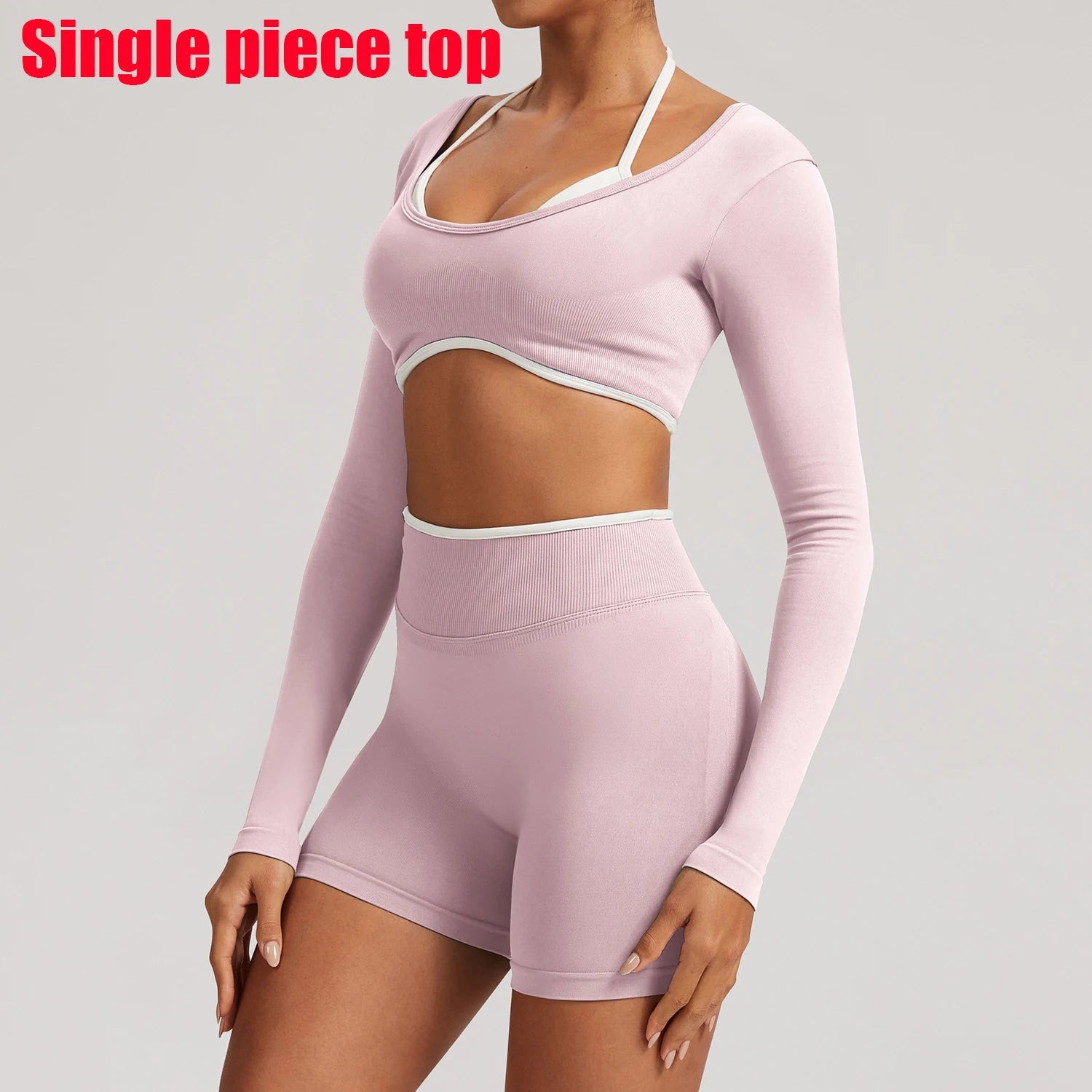 T-shirt de yoga femme sans coutures à manches longues, idéal pour le fitness, la course et la gym. Haut court respirant et extensible, parfait pour le sport.