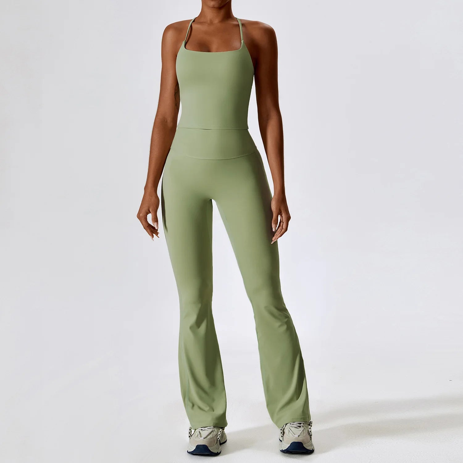 Ensemble de yoga 2 pièces sans coutures pour femme : vêtements de sport de fitness, legging, soutien-gorge de sport, crop top, haut à manches longues.