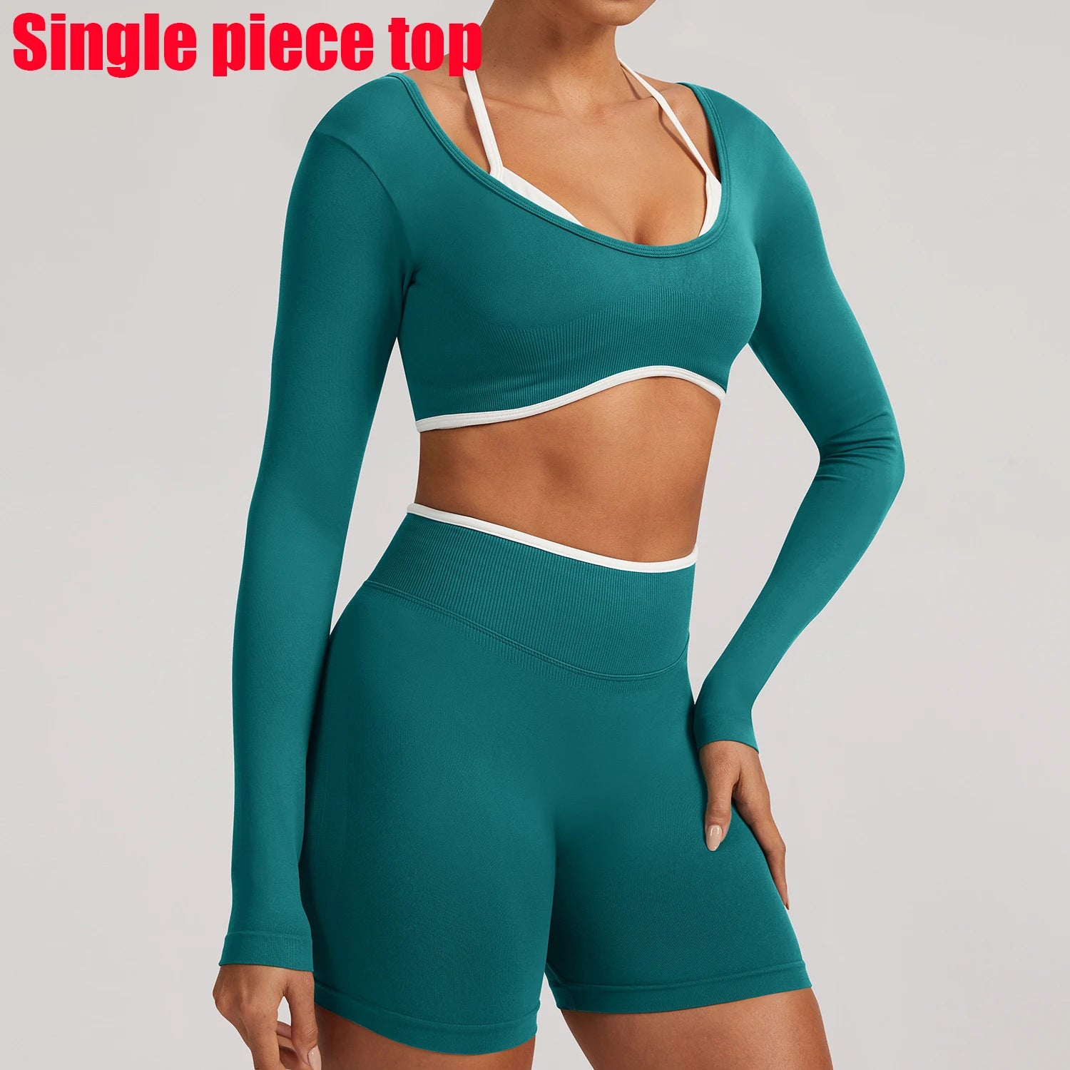 T-shirt de yoga femme sans coutures à manches longues, idéal pour le fitness, la course et la gym. Haut court respirant et extensible, parfait pour le sport.