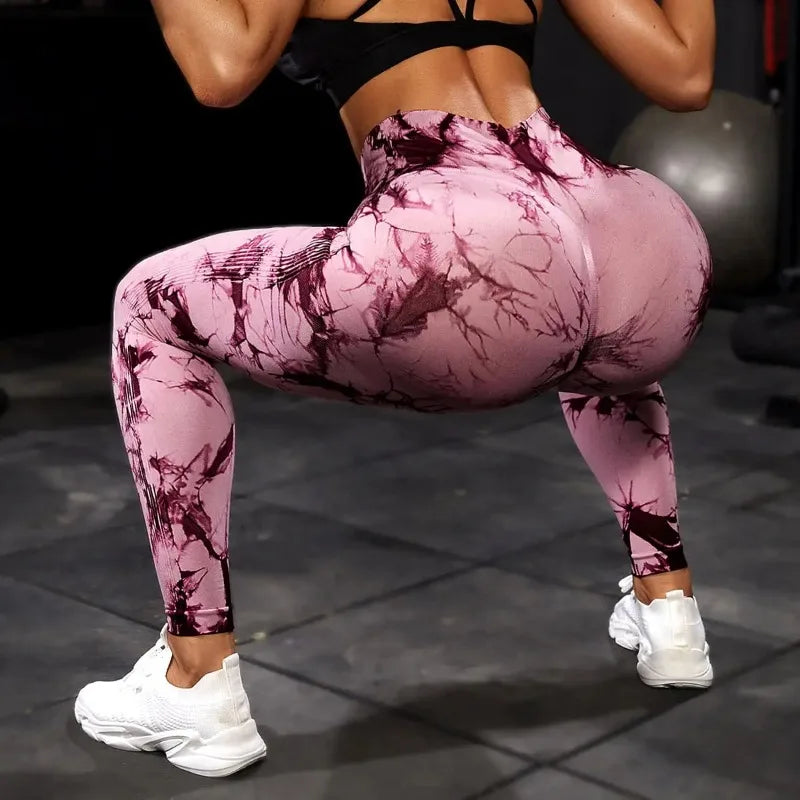 Leggings de yoga tie-dye, collants de sport pour femme, sans coutures, taille haute, effet push-up, leggings de fitness et de gym