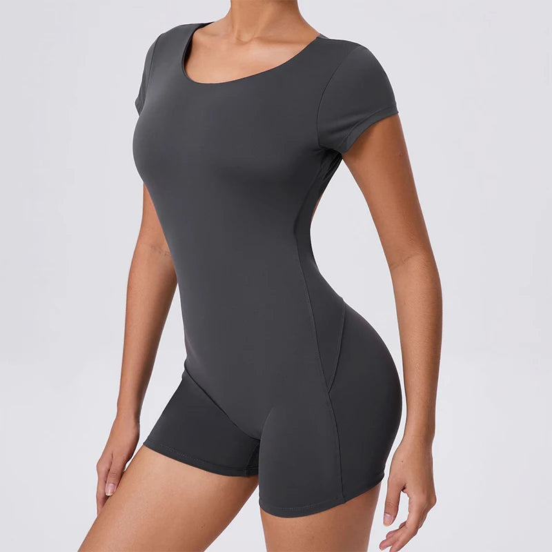 Combinaison de sport dos nu Hearuisavy pour femme, combinaison de gym respirante, body une pièce, combinaison de yoga courte