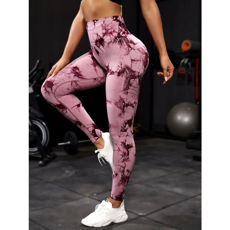 Leggings de yoga tie-dye, collants de sport pour femme, sans coutures, taille haute, effet push-up, leggings de fitness et de gym