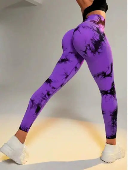 Leggings de yoga tie-dye, collants de sport pour femme, sans coutures, taille haute, effet push-up, leggings de fitness et de gym