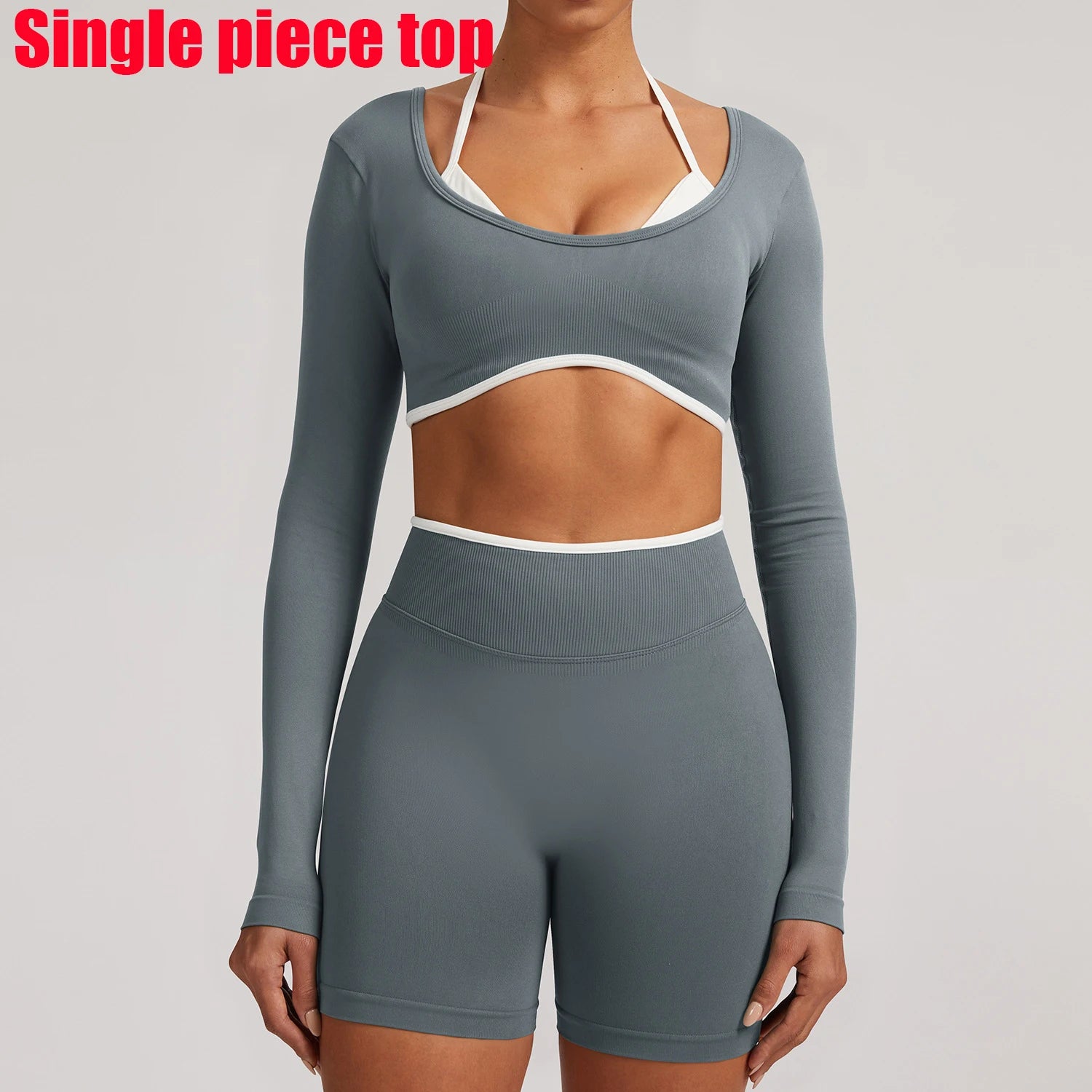T-shirt de yoga femme sans coutures à manches longues, idéal pour le fitness, la course et la gym. Haut court respirant et extensible, parfait pour le sport.