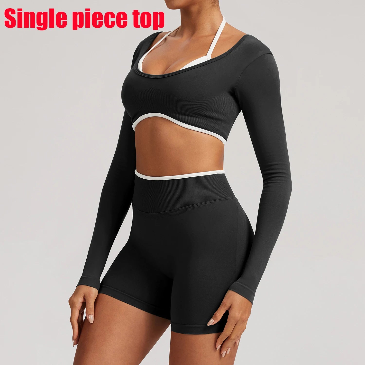 T-shirt de yoga femme sans coutures à manches longues, idéal pour le fitness, la course et la gym. Haut court respirant et extensible, parfait pour le sport.