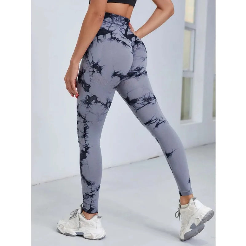 Leggings de yoga tie-dye, collants de sport pour femme, sans coutures, taille haute, effet push-up, leggings de fitness et de gym