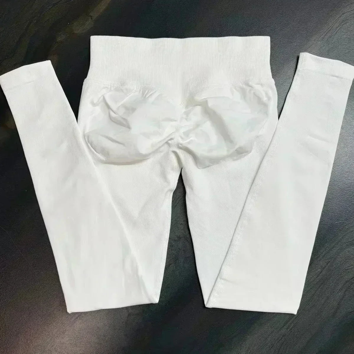 Legging de sport push-up sans logo, effet froncé, taille basse, sans coutures, idéal pour le yoga et le sport.