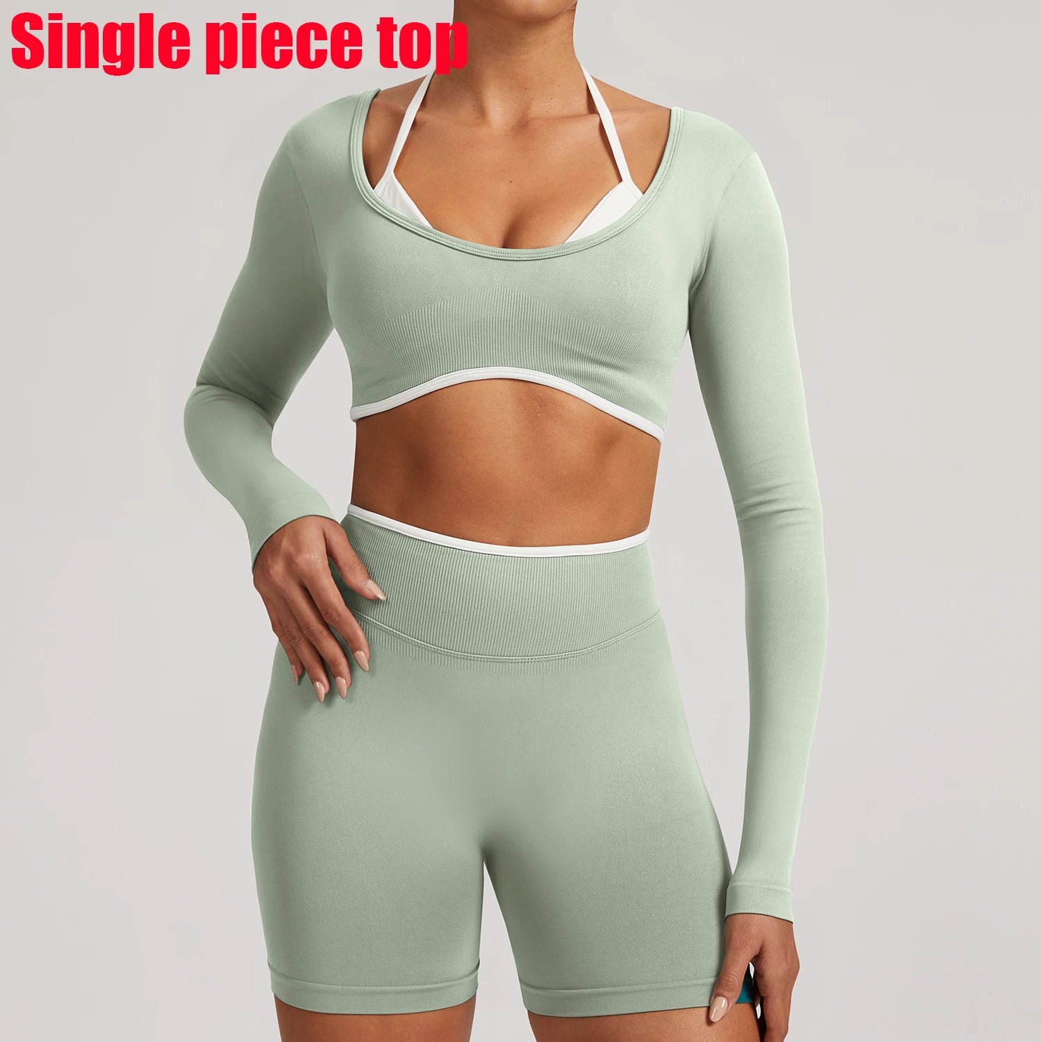 T-shirt de yoga femme sans coutures à manches longues, idéal pour le fitness, la course et la gym. Haut court respirant et extensible, parfait pour le sport.