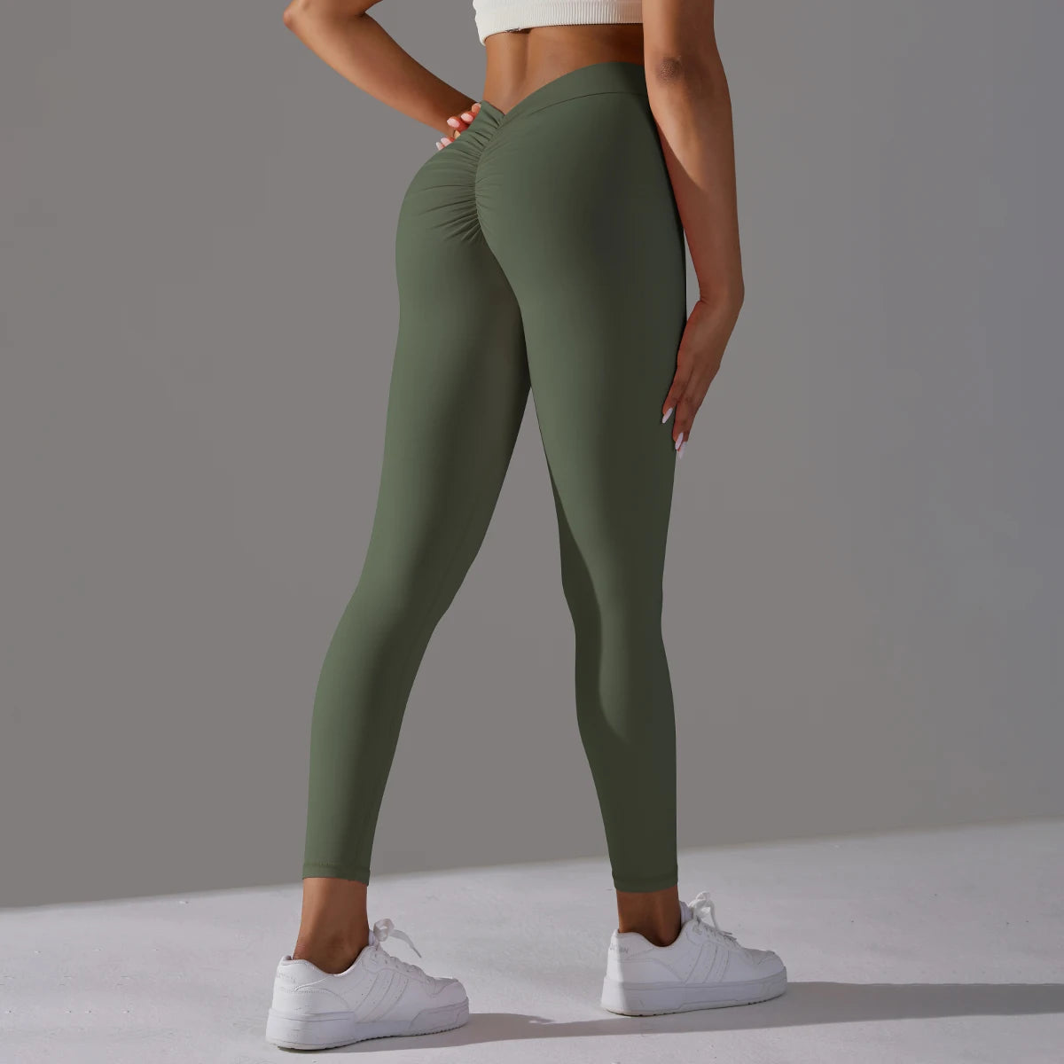 Leggings féminins sem costura, lisas, de malha, cintura alta, esportivas, qui levantam o quadril, ideais para corrida, yoga et academia.
