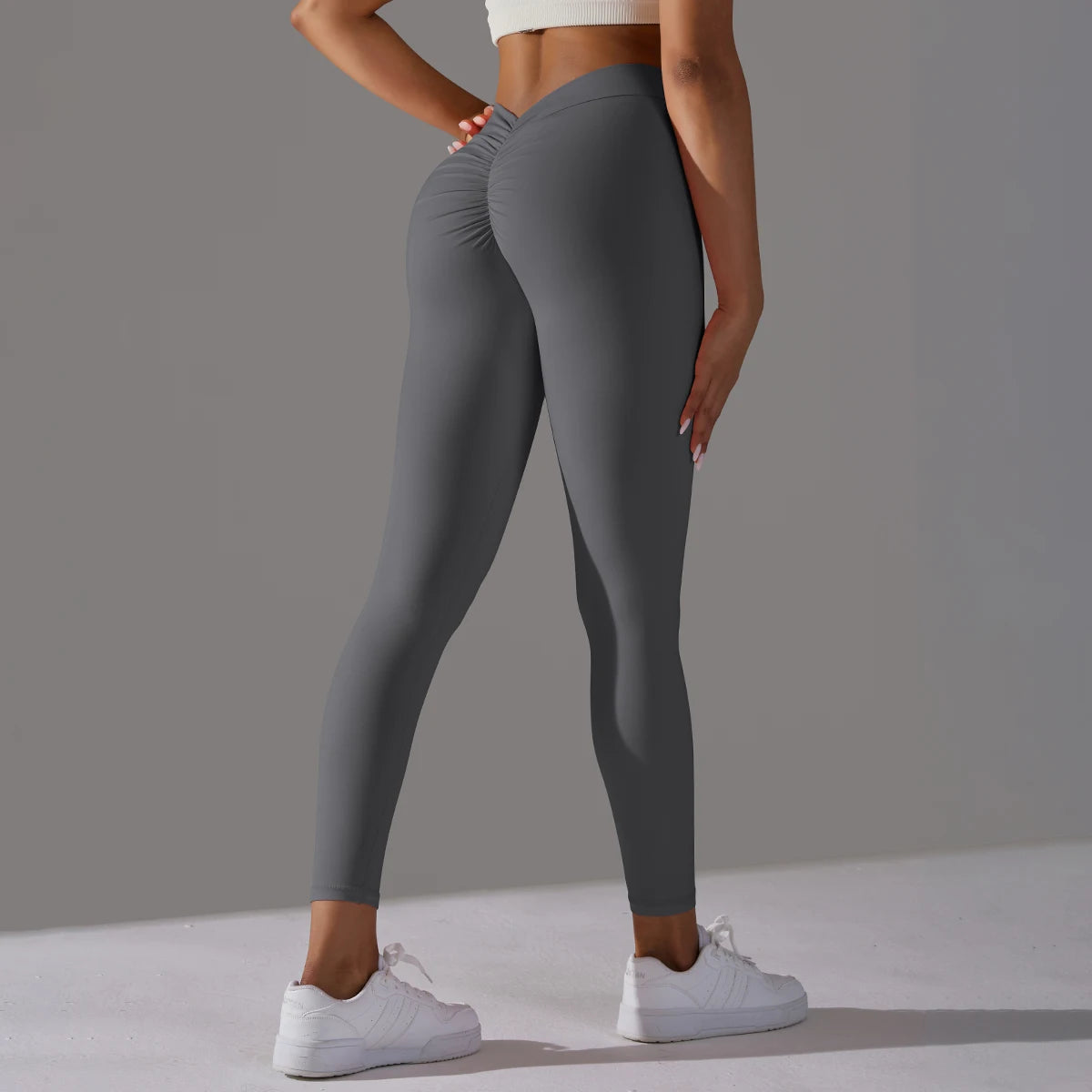 Leggings féminins sem costura, lisas, de malha, cintura alta, esportivas, qui levantam o quadril, ideais para corrida, yoga et academia.