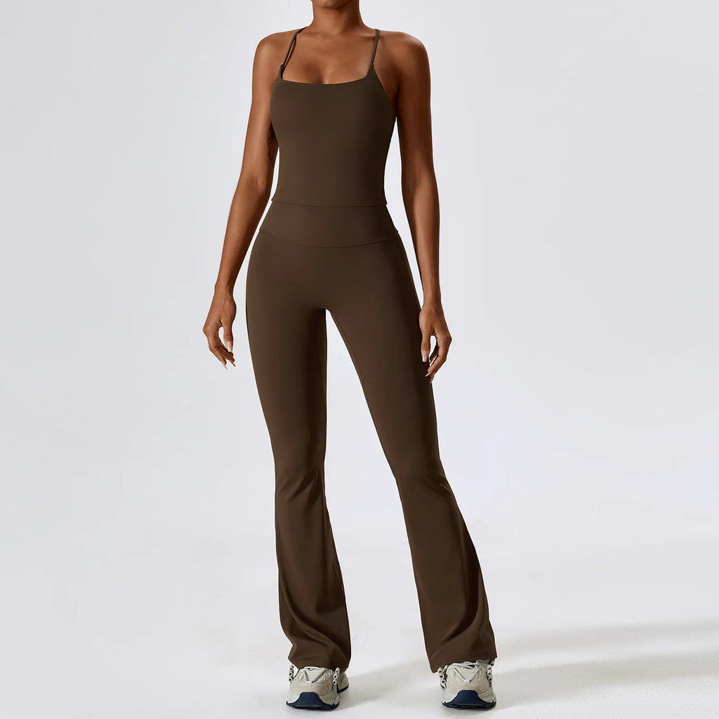 Ensemble de yoga 2 pièces sans coutures pour femme : vêtements de sport de fitness, legging, soutien-gorge de sport, crop top, haut à manches longues.