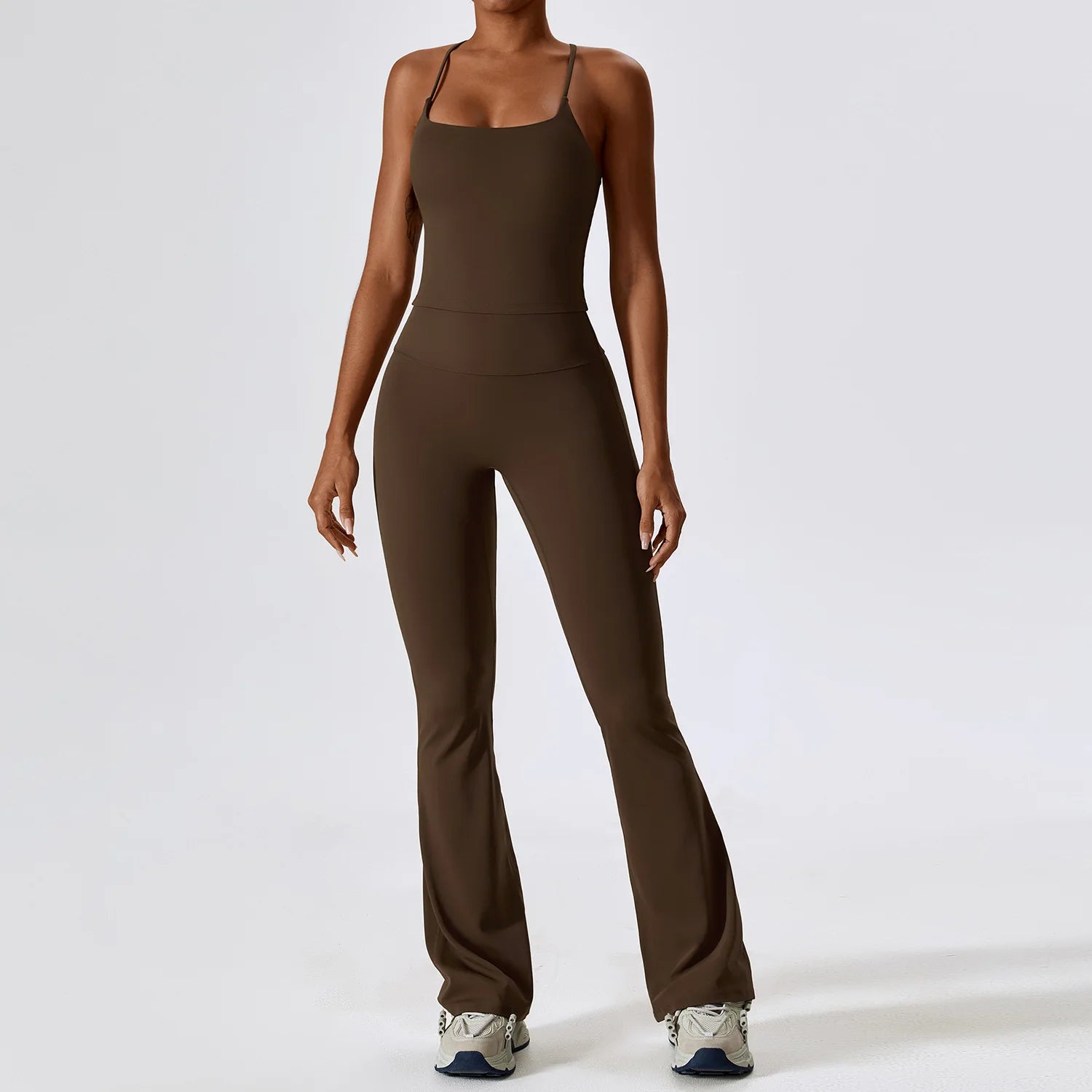 Ensemble de yoga 2 pièces sans coutures pour femme : vêtements de sport de fitness, legging, soutien-gorge de sport, crop top, haut à manches longues.