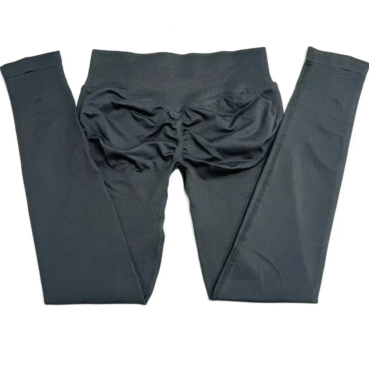 Legging de sport push-up sans logo, effet froncé, taille basse, sans coutures, idéal pour le yoga et le sport.