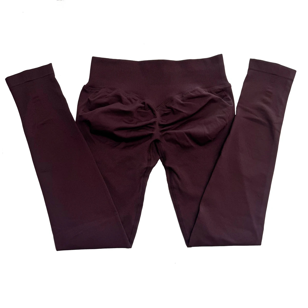 Legging de sport push-up sans logo, effet froncé, taille basse, sans coutures, idéal pour le yoga et le sport.