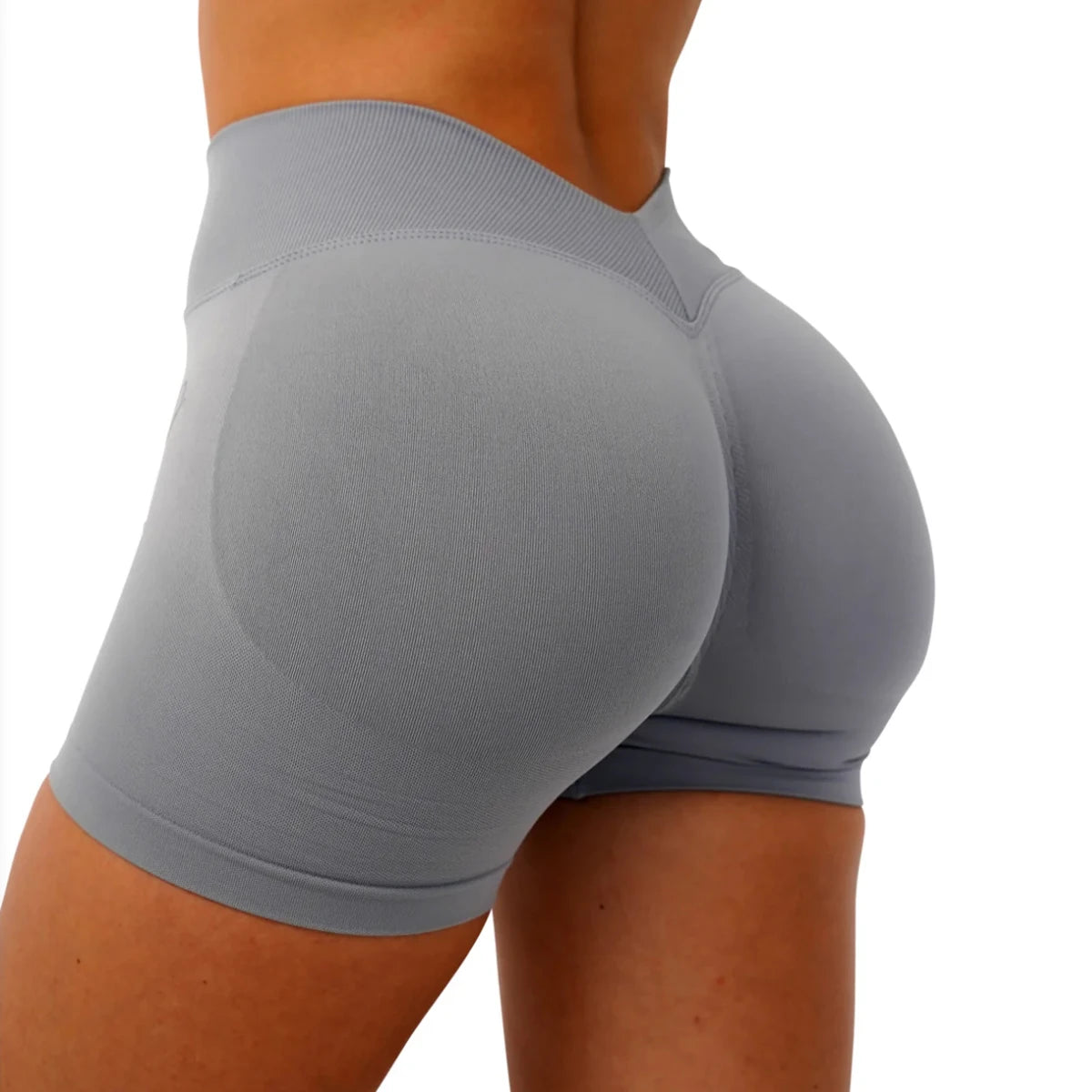 Short de sport femme à dos en V, taille mi-haute, sans coutures, idéal pour le yoga, la gym et le fitness. Extensible dans les 4 sens.