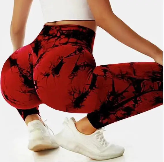 Leggings de yoga tie-dye, collants de sport pour femme, sans coutures, taille haute, effet push-up, leggings de fitness et de gym