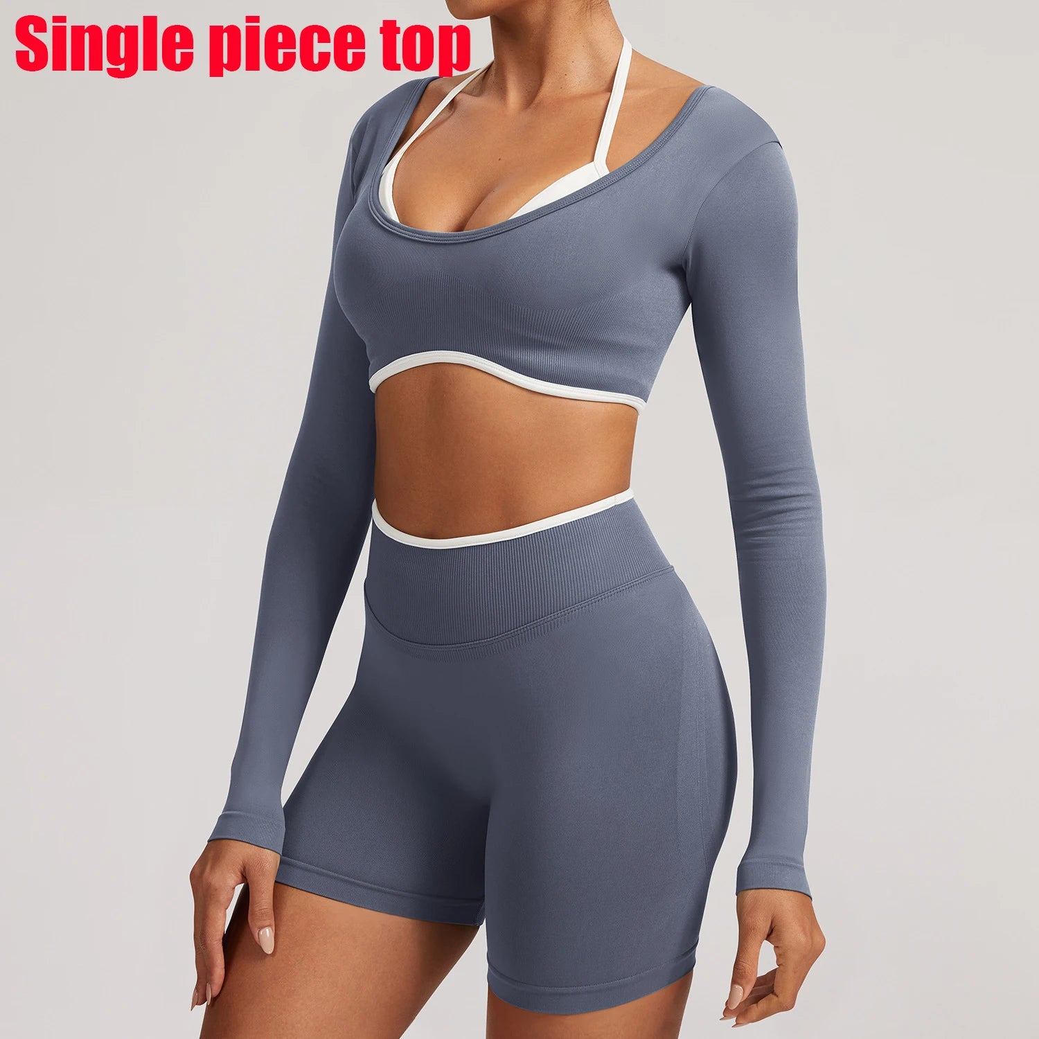 T-shirt de yoga femme sans coutures à manches longues, idéal pour le fitness, la course et la gym. Haut court respirant et extensible, parfait pour le sport.