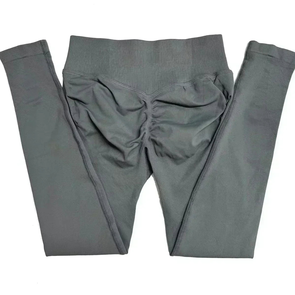 Legging de sport push-up sans logo, effet froncé, taille basse, sans coutures, idéal pour le yoga et le sport.