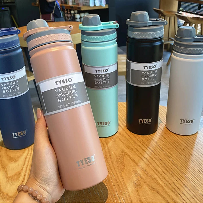 Bouteille isotherme Tyeso 750 ml en acier inoxydable, gourde isotherme de voyage pour enfants, mug à café Termica